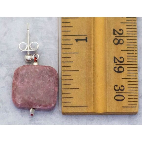 Vintage Stone Square Pink Drop Geometric Dangle Earrings | CD1 - Picture 2 of 2